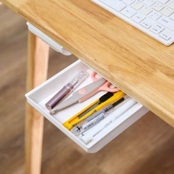 Szufladka samoprzylepna - biała - 215x130x28mm - organizer pod biurko na długopisy i drobiazgi