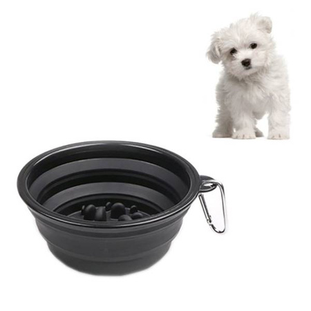 Miska dla psa kota składana 350 ml - czarna z wypustkami - turystyczna